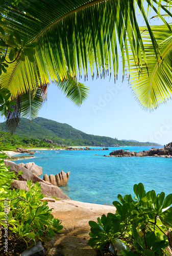 Obraz na plátně View on coast near Grand l'Anse beach in La Digue island, Indian Ocean, Seychelles
