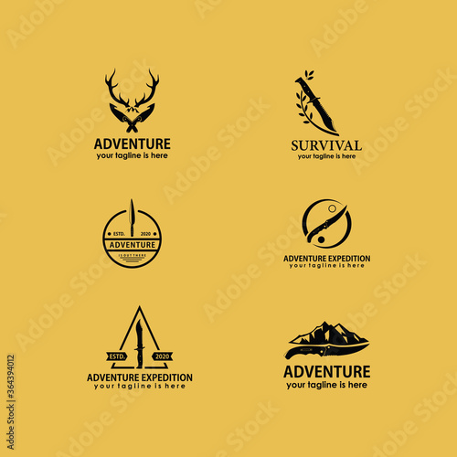 survival vintage logo, emblem, label, stamp vector design template collection
