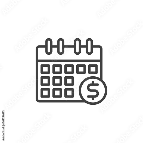 Financial calendar line icon. linear style sign for mobile concept and web design. Calendar and money outline vector icon. Symbol, logo illustration. Vector graphics