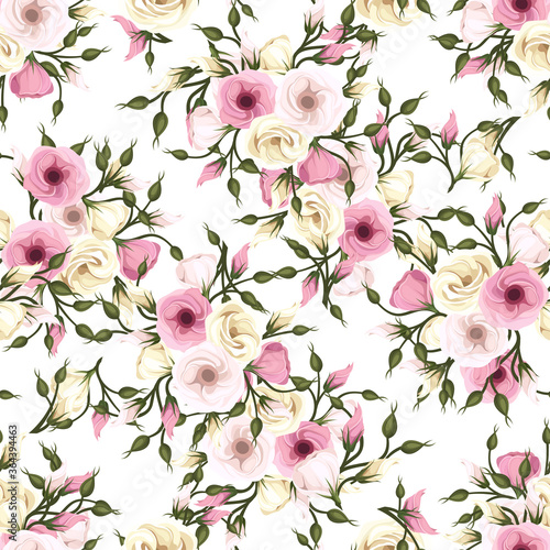 Fototapeta Naklejka Na Ścianę i Meble -  Pink And Yellow Flowers Seamless Pattern Illustration Wallpaper Design.