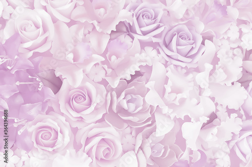 Variety of beautiful violet pink and purple color of roses and orchids flowers for wedding and Valentine background.