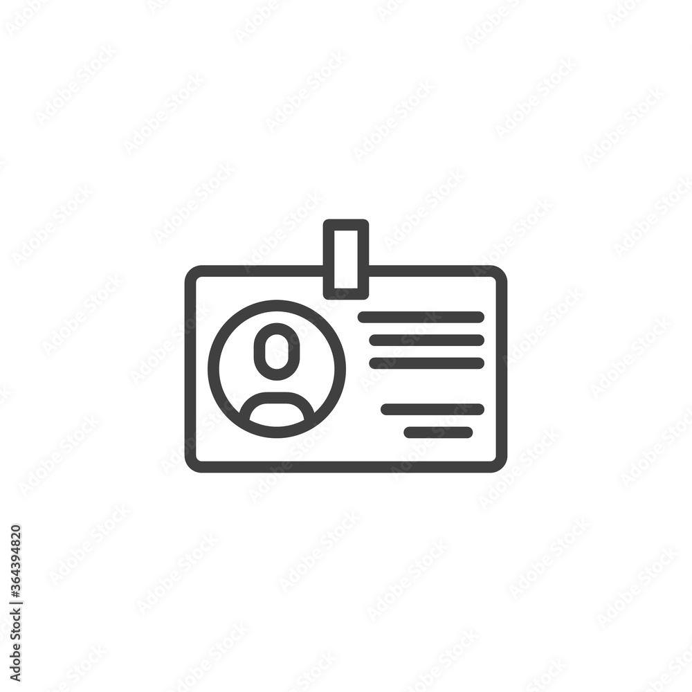 Employee badge line icon. linear style sign for mobile concept and web design. Id card outline vector icon. Symbol, logo illustration. Vector graphics Employee badge line icon. linear style sign for mobile concept and web design. Id card outline vector icon. Symbol, logo illustration. Vector graphics