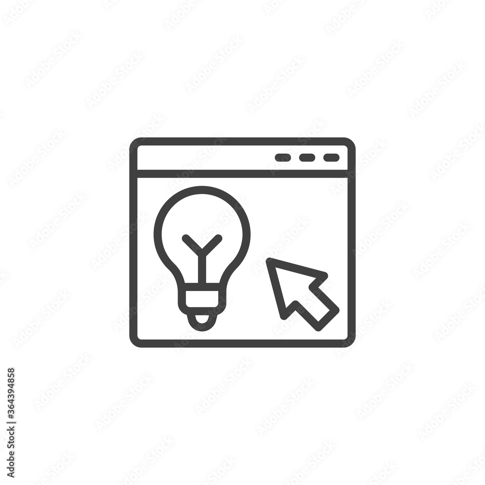 Idea website line icon. linear style sign for mobile concept and web design. Website with light bulb outline vector icon. Symbol, logo illustration. Vector graphics Idea website line icon. linear style sign for mobile concept and web design. Website with light bulb outline vector icon. Symbol, logo illustration. Vector graphics