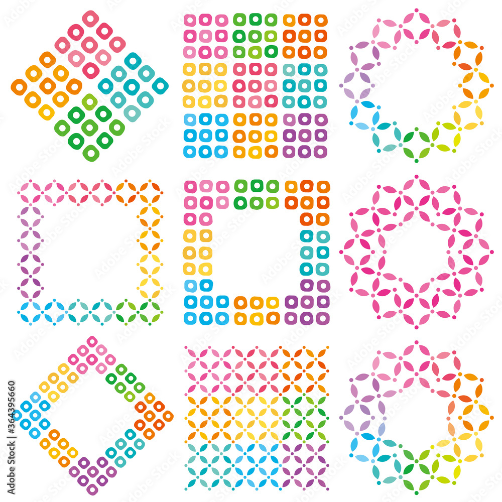 和柄のカラフルフレーム 四角とひし形と花 和風広告 Stock ベクター Adobe Stock