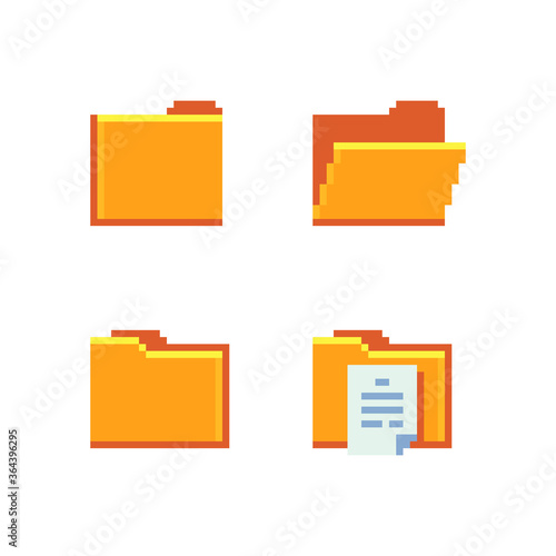 File folders web pixel icons set. Network folder. Isolated vector illustration. 8-bit sprite. Design stickers, mobile app, logo, website.