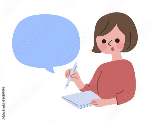 メモを取る女性　主線無し