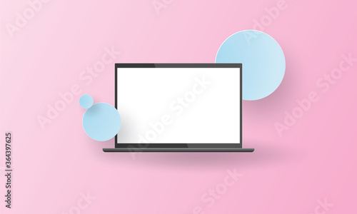 Modern laptop with blank screen on Pink background, Vector Mock up