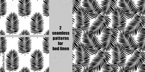 Palm tree leaves seamless patterns set for bed linen
