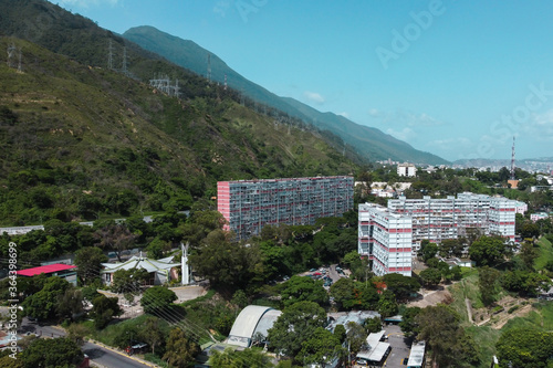 View of the buildings located in Simón Rodríguez and in the background the mountain of El Ávila in Caracas, Venezuela
