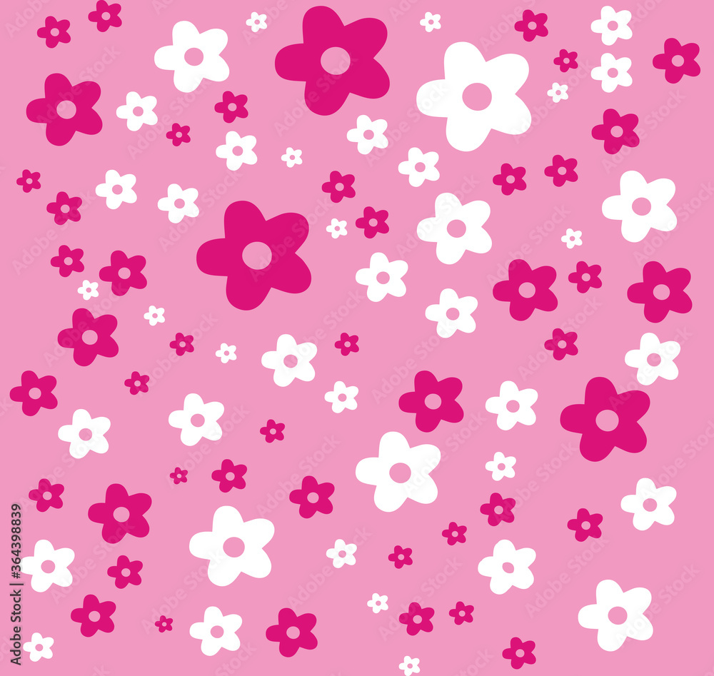 Cute Pink And White Flowers On Pink Background Illustration Wallpaper Design