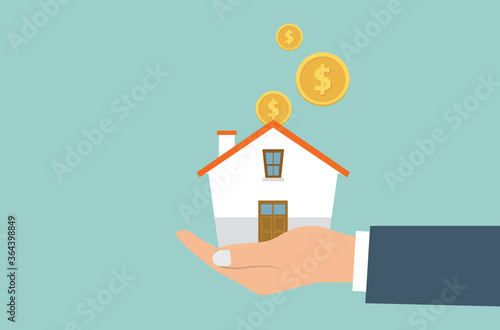 Saving money to buy a house, Buying-selling houses, refinance your houses, Change Assets Capitalization. Space for your text, Concept saving.
