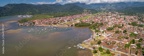 Panoramic aerial view to historic town Paraty and harbour, green mountains in background, sunny day, Unesco World Heritage, Brazil © Uwe Bergwitz