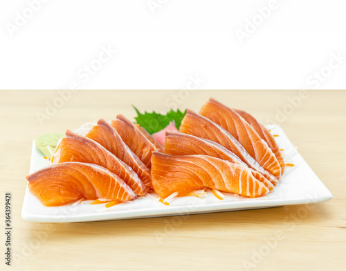 Salmon Sashimi on white background. Japan food concept