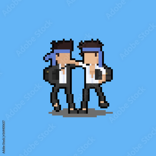Pixel art cartoon drunken people character.