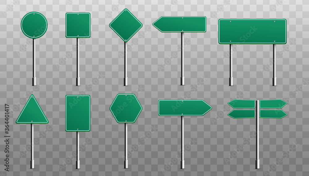 Set of green blank road signs and arrows realistic vector illustration isolated. Set of green blank road signs and arrows realistic vector illustration isolated.