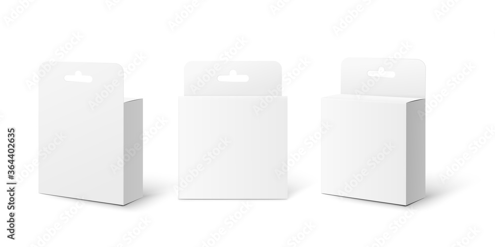 White cardboard box or package mockup realistic vector illustration isolated. White cardboard box or package mockup realistic vector illustration isolated.