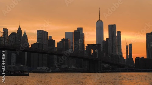 manhattan down town skyline sunset 