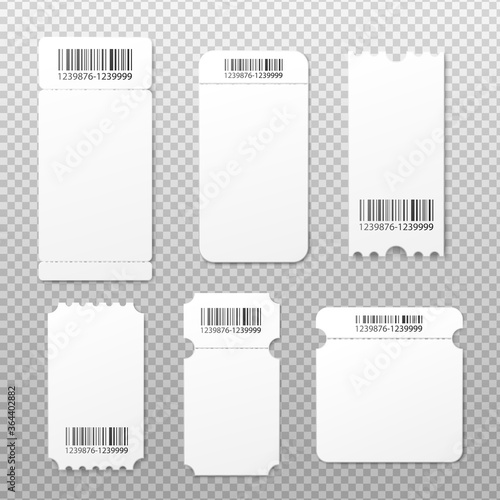 Set of templates various white tickets realistic vector illustration isolated.