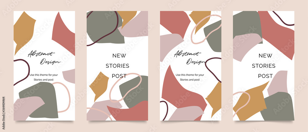 Fototapeta Social media stories and post template vector set. Abstract shapes cover background with floral and copy space for text and images. Vector illustration.