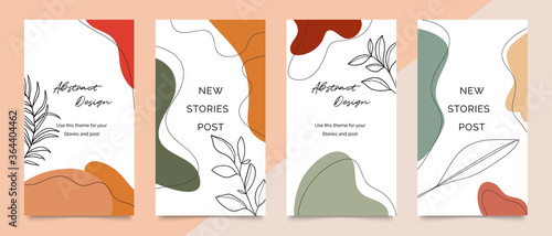 Social media stories and post template vector set. Abstract shapes cover background with floral and copy space for text and images. Vector illustration.