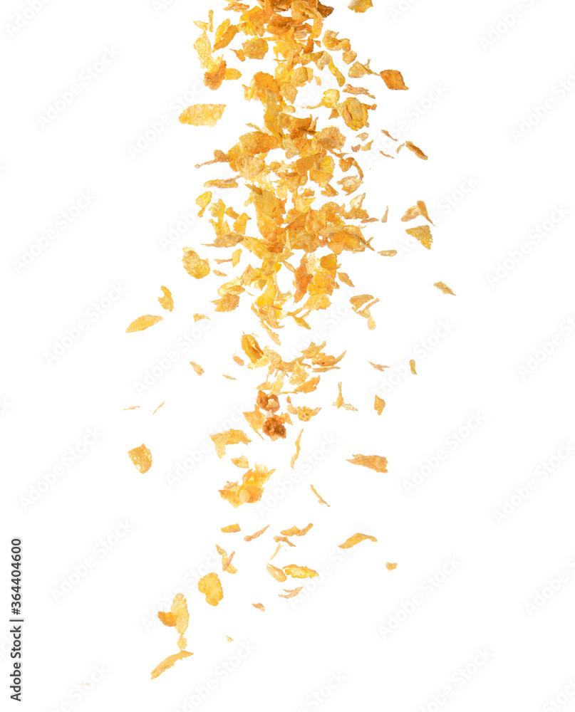 Falling corn flakes on an isolated background Falling corn flakes on an isolated background