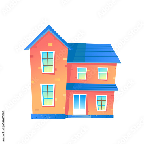 Stylization two-story residential building. Cartoon vector illustration.