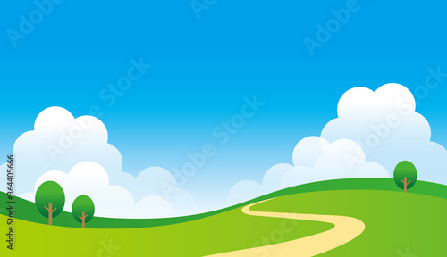 青空と草原の風景のイラスト