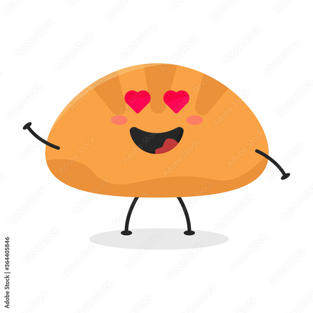 Cute flat cartoon bread illustration. Vector illustration of a cute bread with a smiling expression. Cute bread mascot design Cute flat cartoon bread illustration. Vector illustration of a cute bread with a smiling expression. Cute bread mascot design