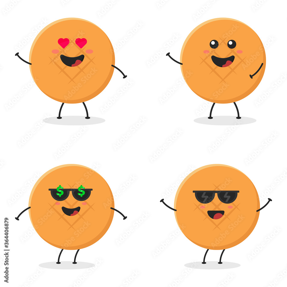 Obraz premium Cute flat cartoon bread illustration. Vector illustration of a cute bread with a smiling expression. Cute bread mascot design