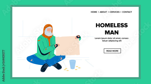 Homeless Man Begging Holding Cardboard Vector Illustration