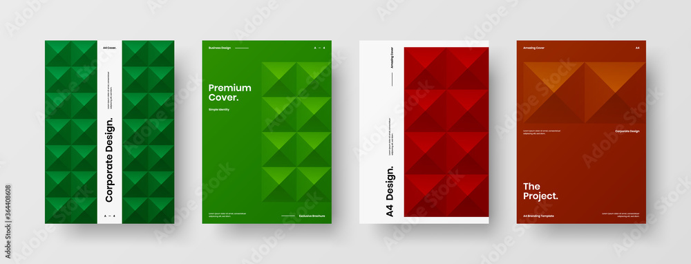 Company identity brochure template collection. Business presentation vector A4 vertical orientation front page mock up set. Corporate report cover abstract geometric illustration design layout bundle. - obrazy, fototapety, plakaty 