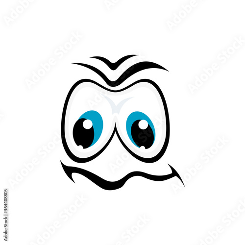Upset emoticon, disappointed isolated face. Vector emoji with blue eyes and curved mouth