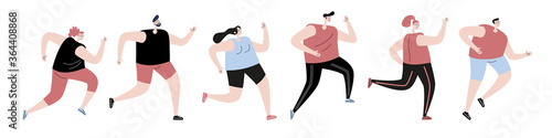 Marathon Race. Outdoor Activities Concept. Sportsmen and Sportswomen Run Marathon. Group of People Running Marathon Distance in Raw. Jogging Competition. Cartoon Flat Vector Illustration