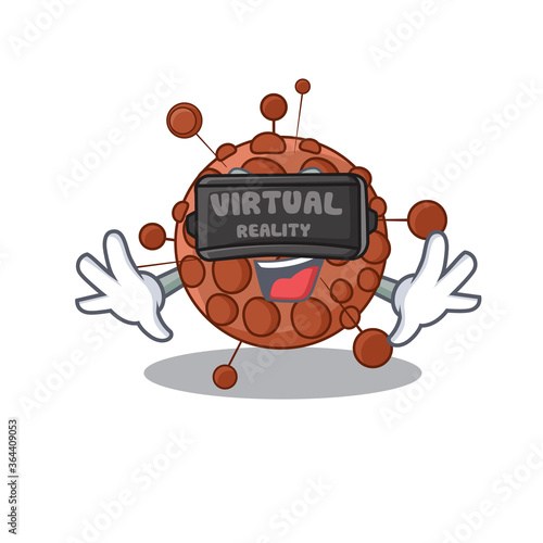 Neisseria cartoon image play a game with Virtual Reality headset