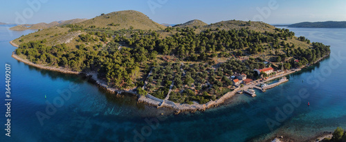 Panoramic aerial view of island in Kornati Islands national park archipelago, Croatia