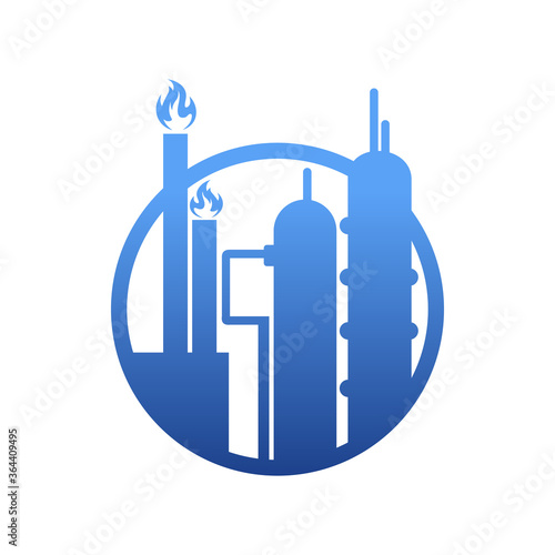 Gas industry isolated logo, plant producing natural blue fuel. Vector pipelines, extraction of gasoline