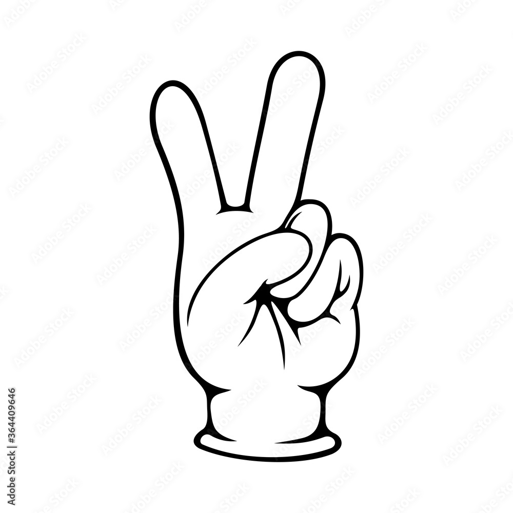 Peace sign isolated hand gesture. Vector winners symbol, two fingers raised up Peace sign isolated hand gesture. Vector winners symbol, two fingers raised up