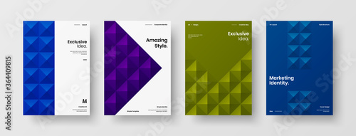 Company identity brochure template collection. Business presentation vector A4 vertical orientation front page mock up set. Corporate report cover abstract geometric illustration design layout bundle.