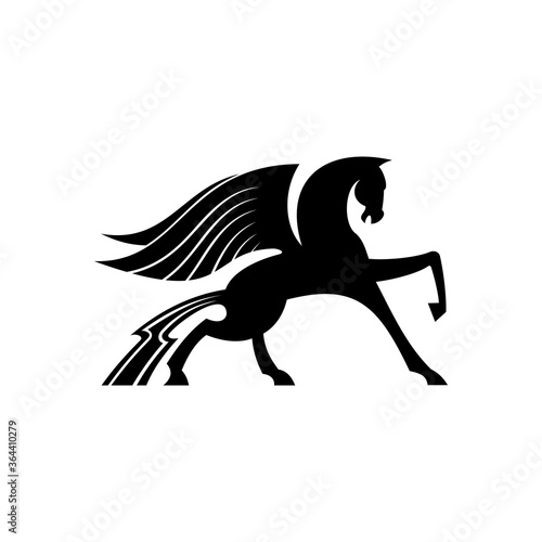 Fototapeta Naklejka Na Ścianę i Meble -  Mythical pegasus isolated winged horse. Vector heraldic animal, heraldry emblem, flying stallion