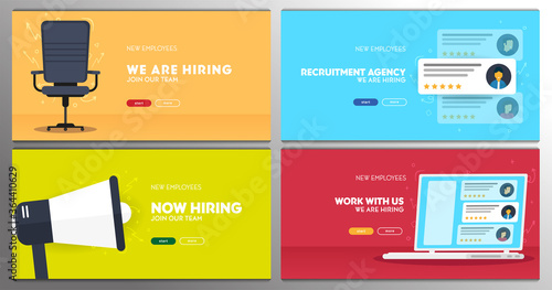 We are hiring. Set of Recruiting banners. Vector illustration.