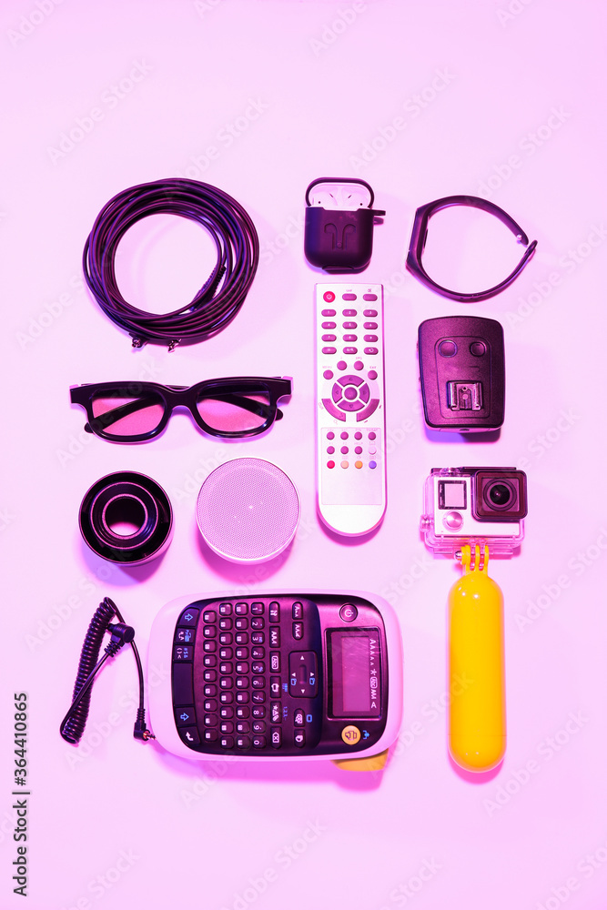 Different modern devices on color background Different modern devices on color background