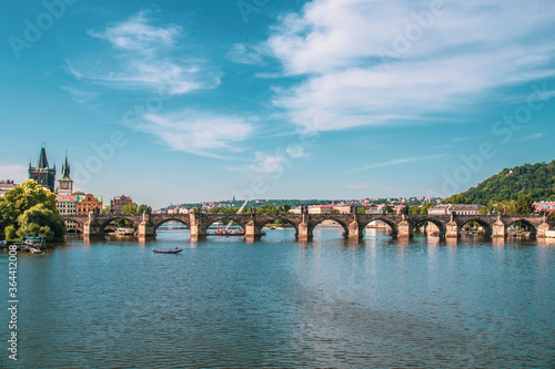 Photography Scenic view of historical center Prague, Charles bridge, and buildings of the old town, Prague