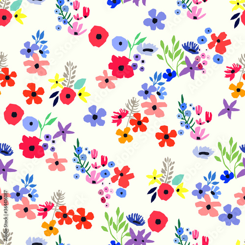 Seamless pattern. Vector floral design with wildflowers. Romantic background