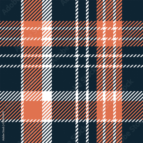 Plaid pattern design with blue, orange and white color. Vector graphic. Texture for jackets, shirt, skirt, clothes, dresses and other textile design