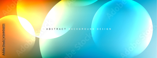 Vector abstract background liquid bubble circles on fluid gradient with shadows and light effects. Shiny design templates for text