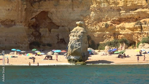 Beautiful geological formations in beach da Mesquita (Praia da Mesquita) and Praia da Marinha beach with cliffs, Algarve, Portugal