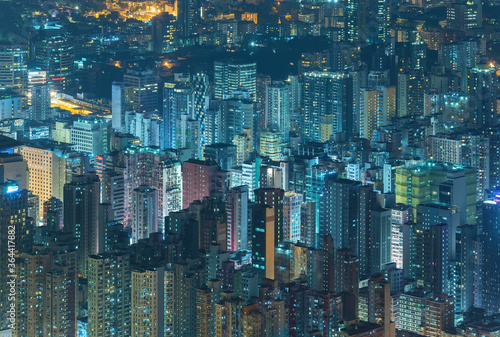 Tableau sur toile Night scene of aerial view of Hong Kong city