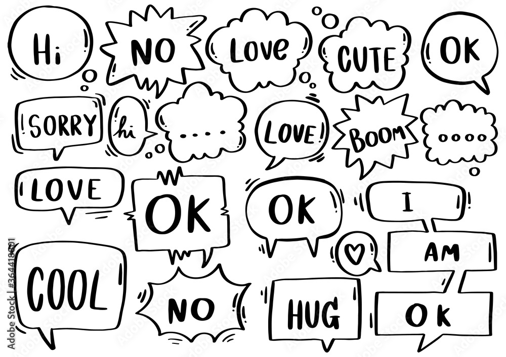 0126 hand drawn background Set of cute speech bubble eith text in doodle style