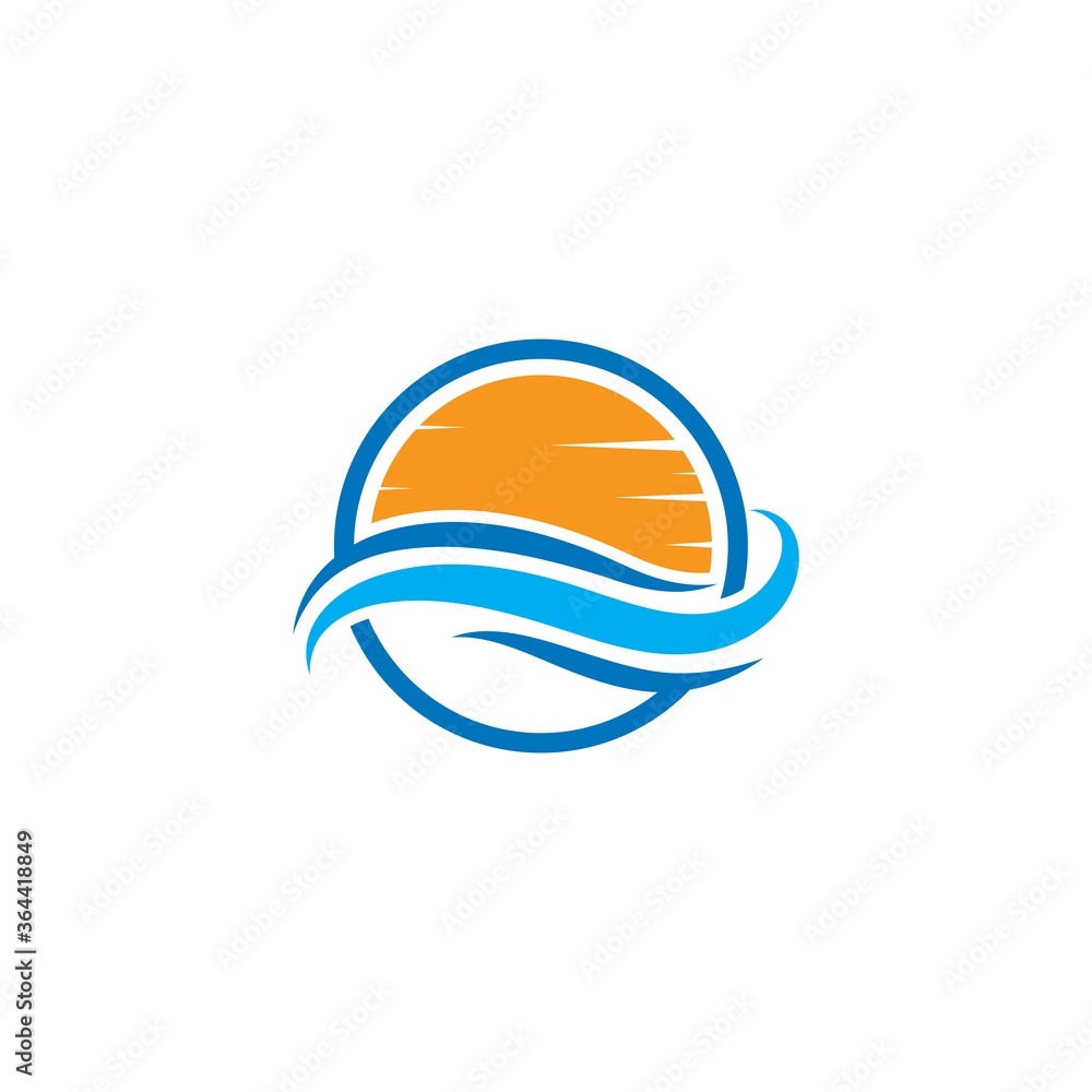 Water Wave with sun Logo Template. vector Icon illustration Water Wave with sun Logo Template. vector Icon illustration