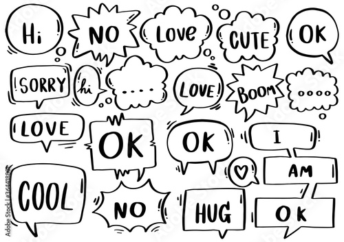 0126 hand drawn background Set of cute speech bubble eith text in doodle style © wanchana